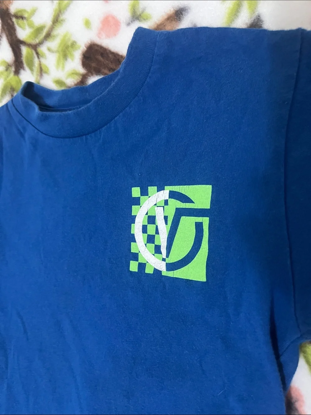 Vans Blue Short Sleeve Tee with Neon Green Logo - Kids - Boys 3T